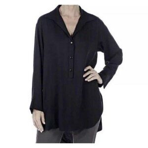 NEW Bellina Black Shirt Collar High Low Tunic Top- Size Small (bin 1S)